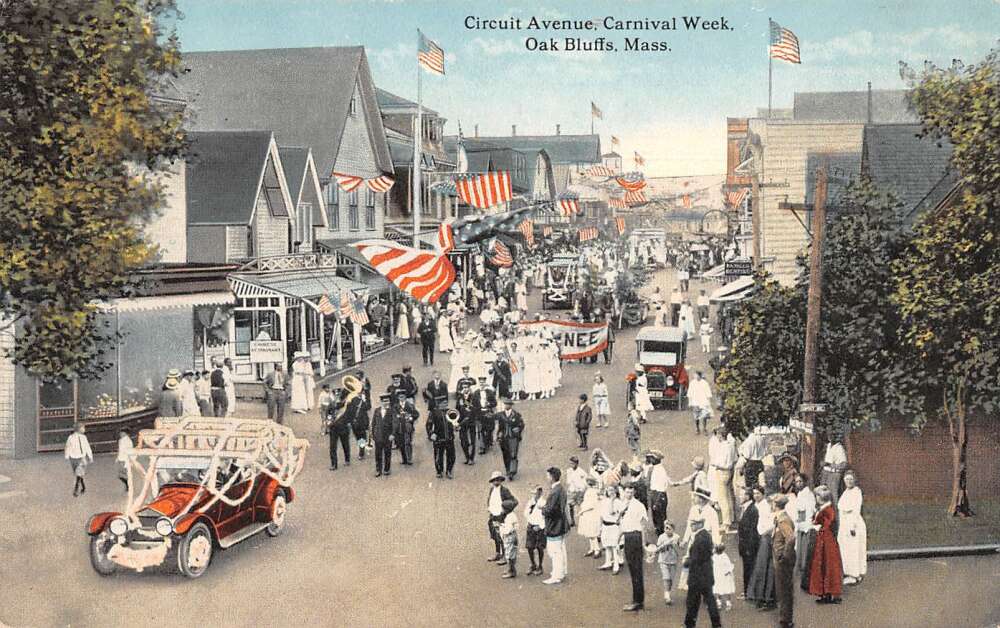 Oak Bluffs Massachusetts Circuit Avenue Carnival Week Vintage Postcard AA32126