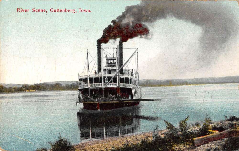 Guttenberg Iowa River Scene Steamer Vintage Postcard AA32154 Mary L