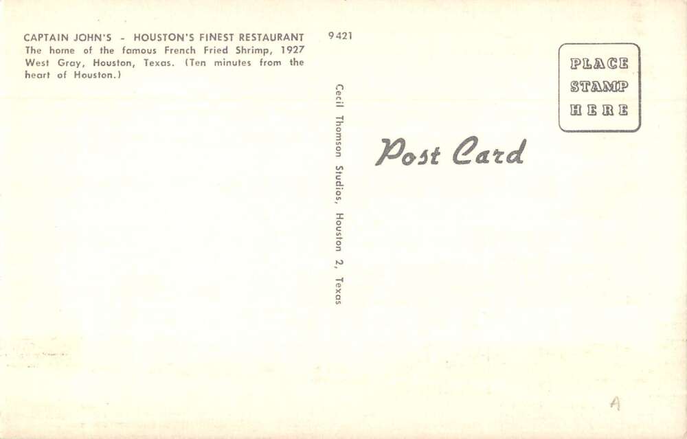 Houston Texas Captain Johns Seafood Restaurant Vintage Postcard AA32166