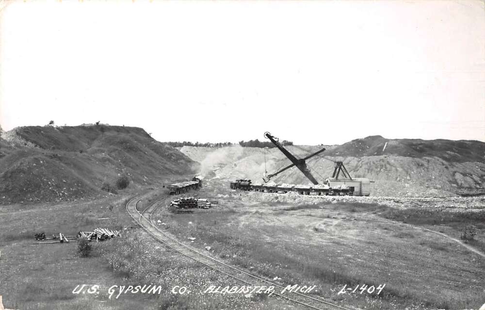 Alabaster Michigan US Gypsum Co Mining Scene Real Photo Postcard