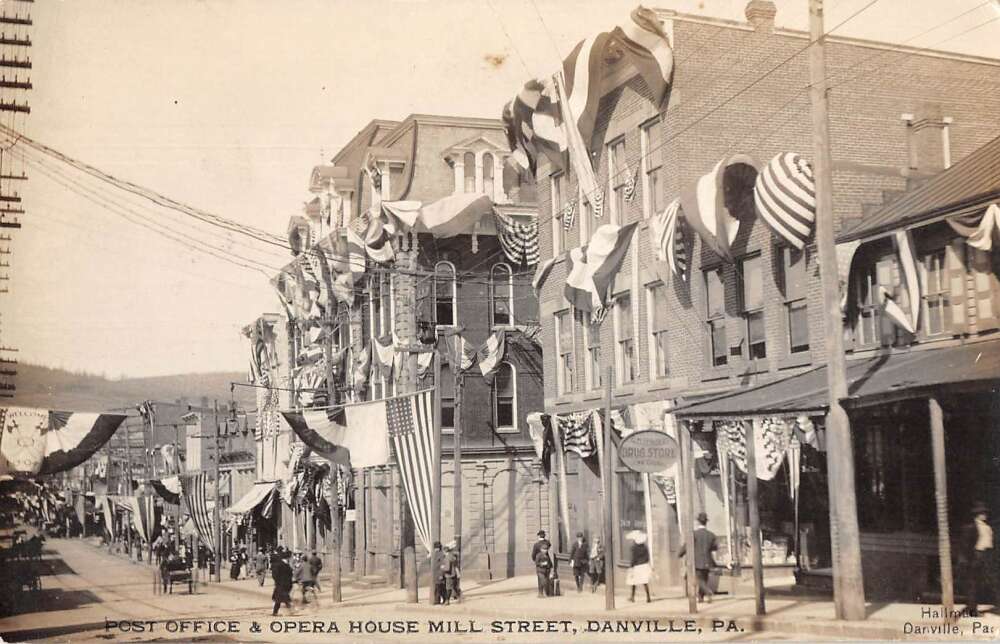 Danville Pennsylvania Post Office and Opera House Real Photo Postcard