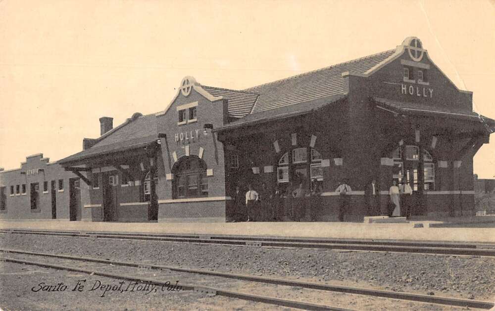 Holly Colorado Santa Fe Depot Train Station Vintage Postcard AA33335
