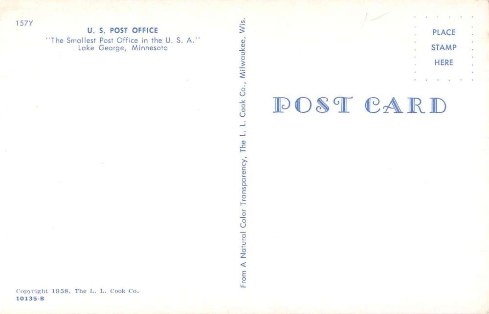 Lake George Minnesota Post Office Vintage Postcard AA33410 - Image 2