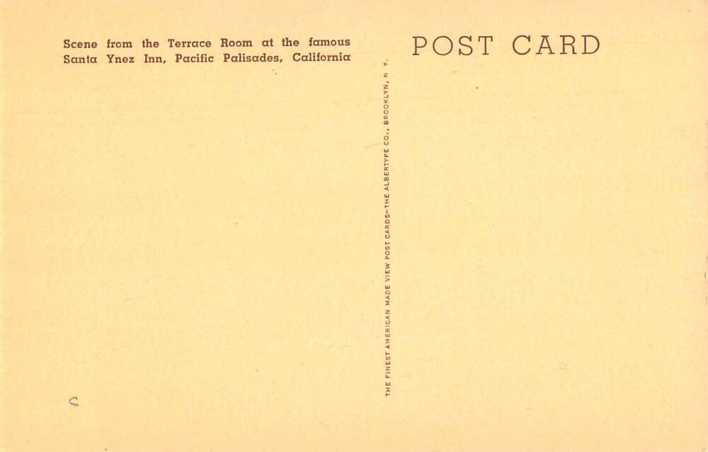 Pacific Palisades California Santa Ynez Inn Terrace Room Postcard AA34101 - Image 2