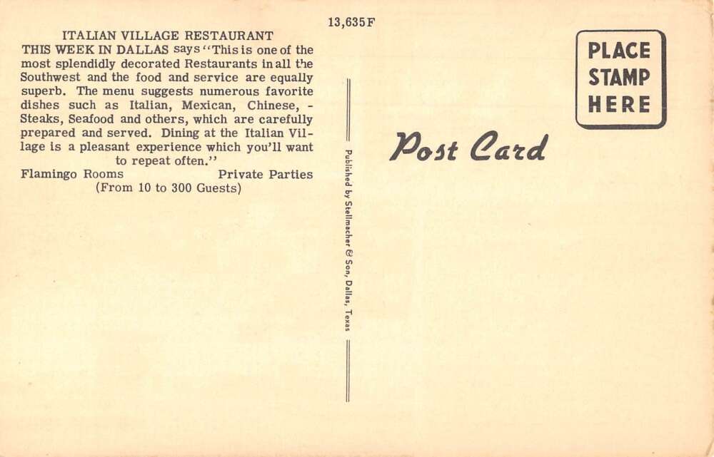 Dallas Texas Italian Village Vintage Postcard AA34209 - Image 2