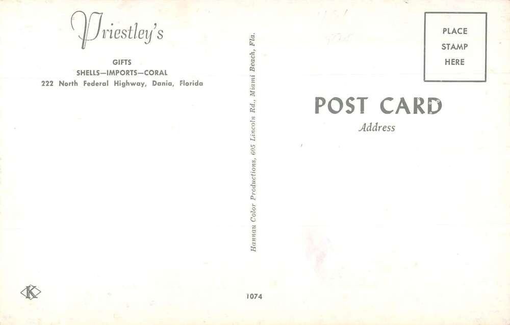 Dania Florida Priestley's Gift Shop at Night Vintage Postcard AA34571 - Image 2