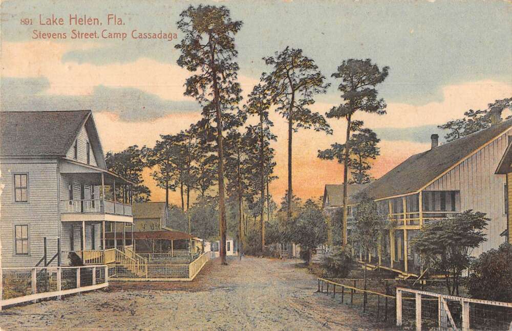 Lake Helen Florida Stevens Street Camp Cassadaga Vintage Postcard