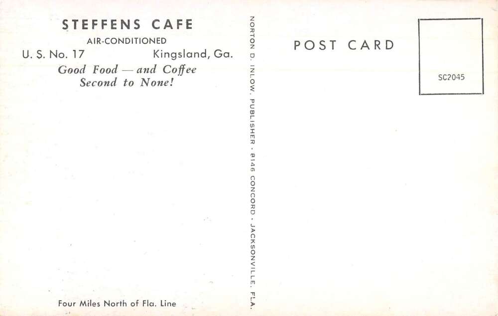 Kingsland Georgia Steggens Cafe Gas Station Vintage Postcard AA35244 - Image 2