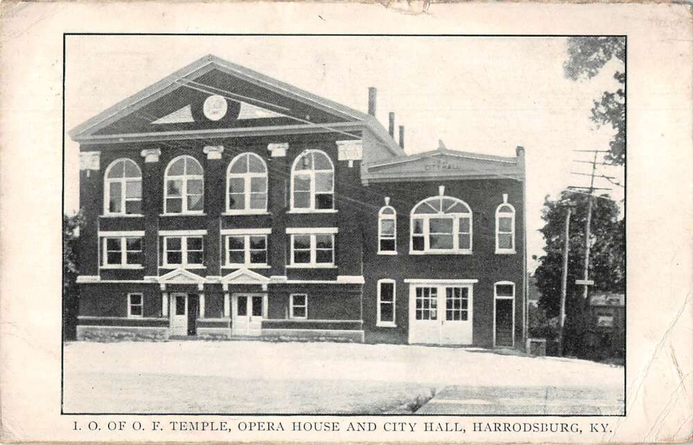Harrodsburg Kentucky IO OF OF Temple Opera House City Hall Postcard