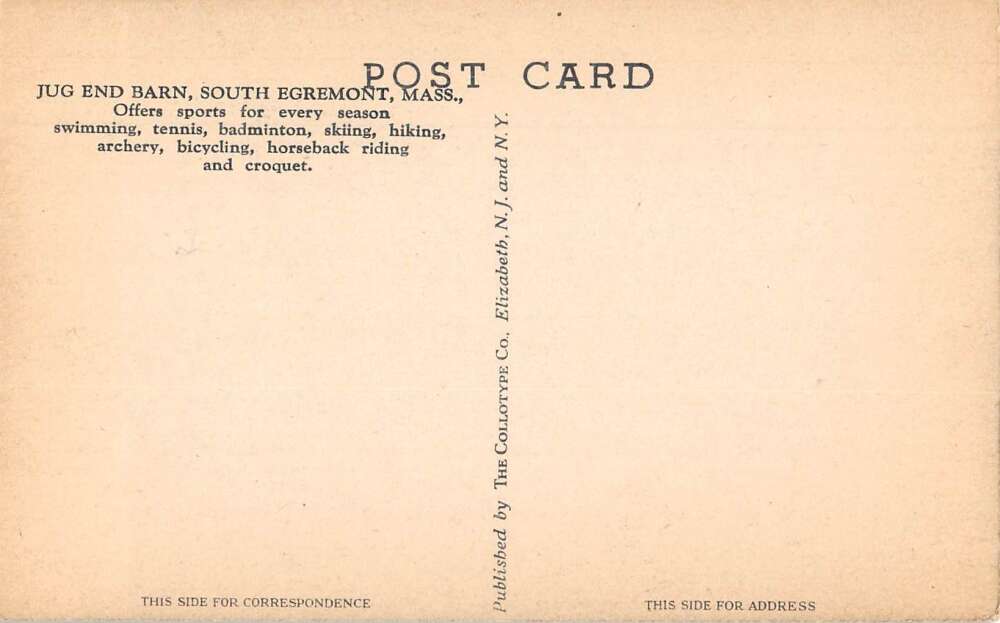 South Egremont Massachusetts Jug End barn Horse Riding Vintage Postcard AA36644 - Image 2