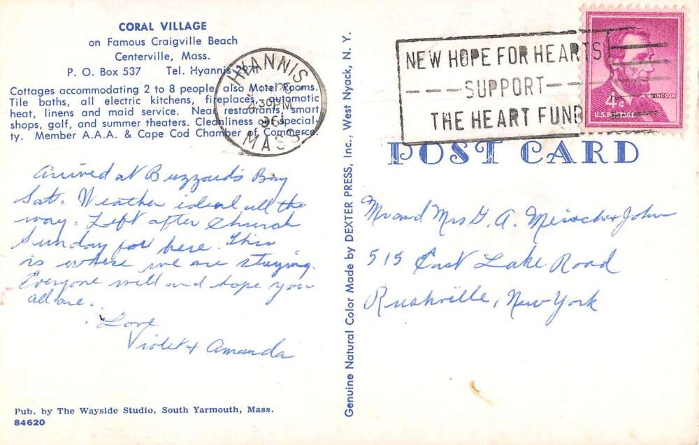 Centerville Massachusetts Coral Village Vintage Postcard AA36688 - Image 2