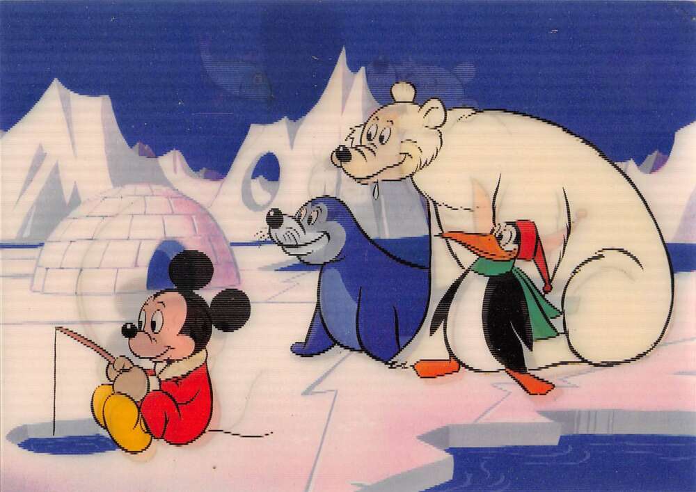 Disney 3D Lenticular Mickey Mouse Fishing Polar Bear Seal Penguin