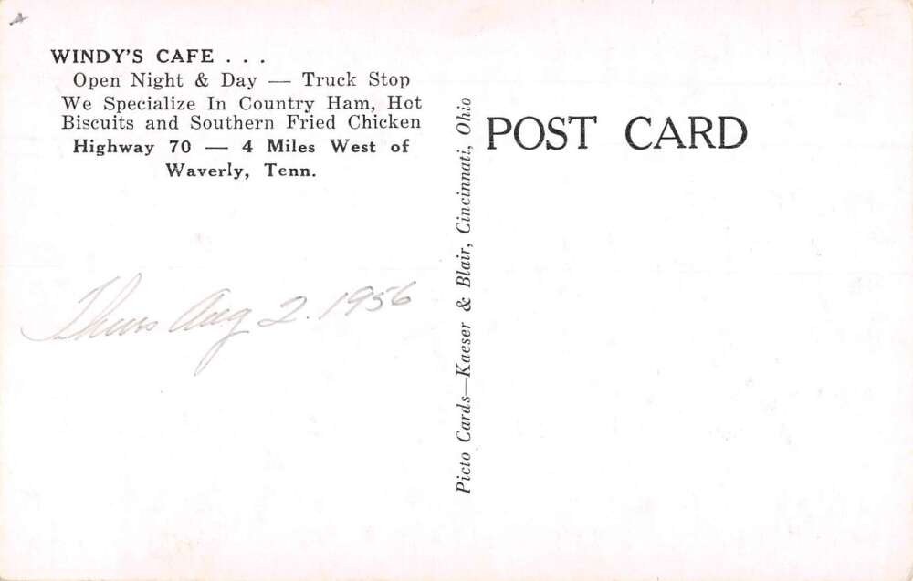 Waverly Tennessee Windy's Cafe Texaco Gas Station Vintage Postcard