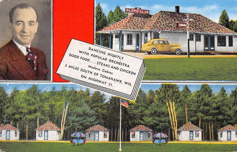 Tomahwak Wisconsin Alamo Club and Cabins Nightly Orchestra Postcard AA37271