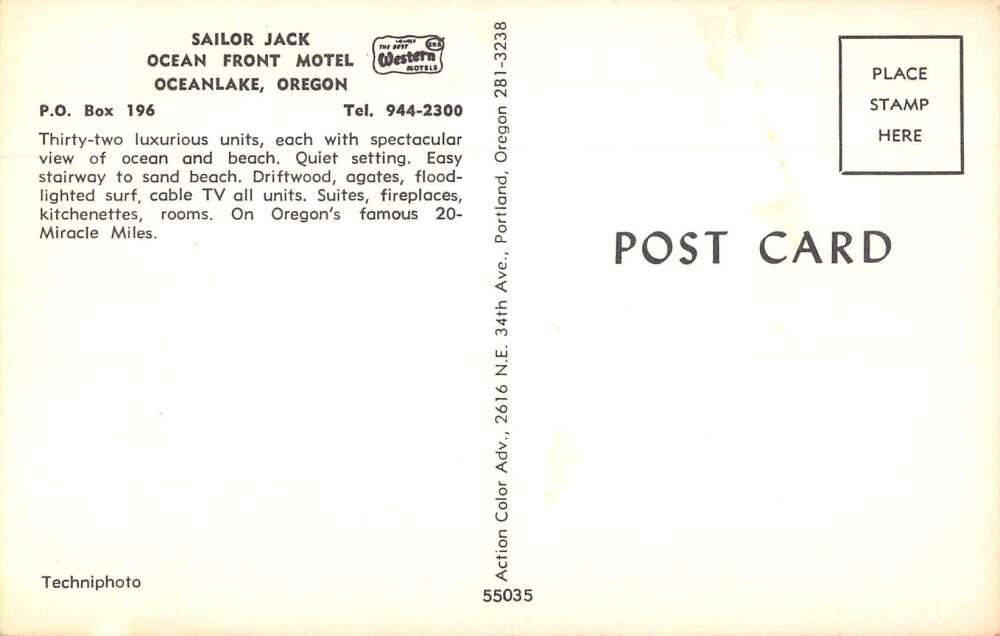 Oceanlake Oregon Sailor Jack Ocean Front Motel Vintage Postcard AA37451 - Image 2