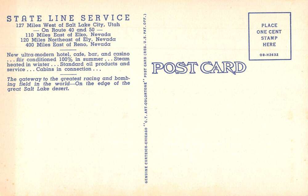 Wendover Utah State Line Service Linen Vintage Postcard AA37490 - Image 2