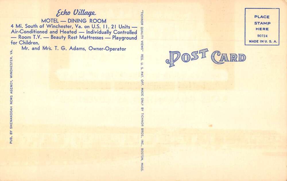 Winchester Virginia Echo Village Vintage Postcard AA37733 - Image 2