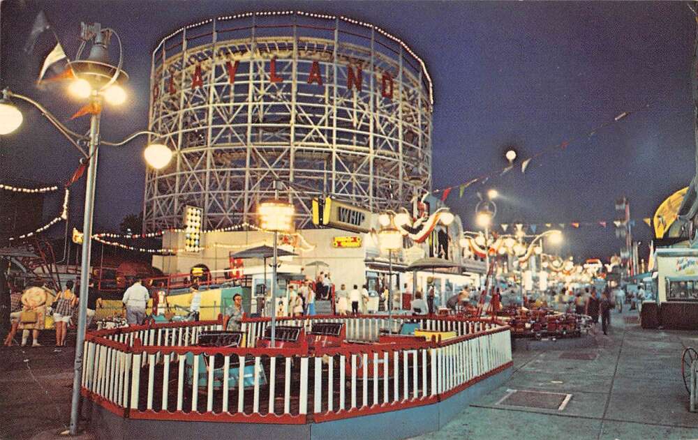 Queens New York Rockaway Beach Midway at Night Vintage Postcard AA37753