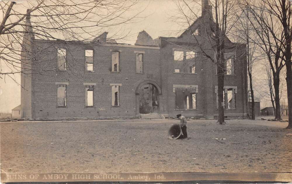 Amboy Indiana Amboy High School Ruins of School Real Photo Postcard AA38537