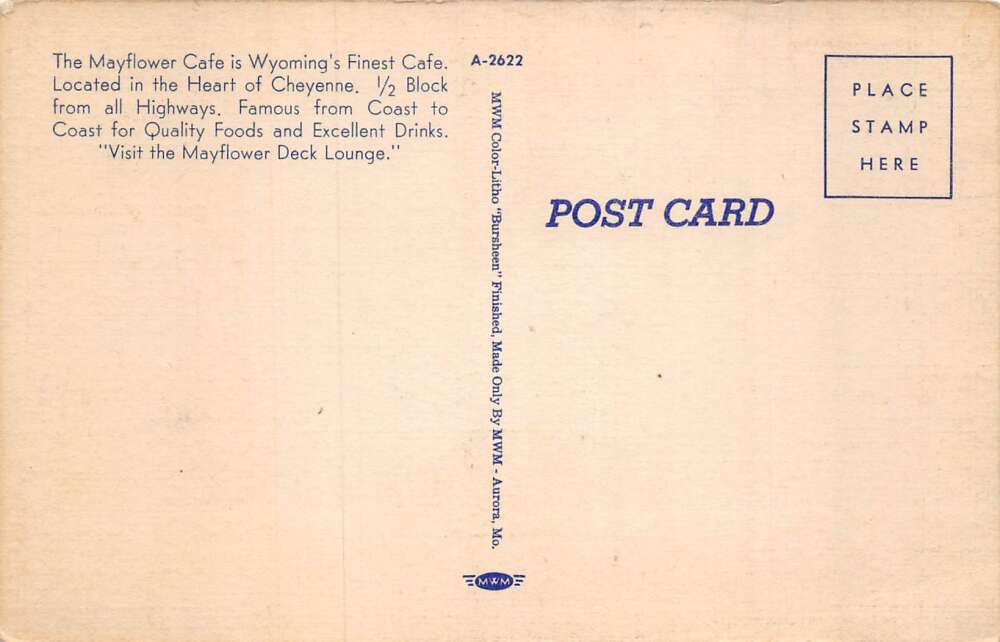 Cheyenne Wyoming Mayflower Cafe Vintage Postcard CC1724 - Image 2