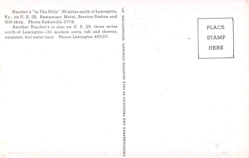 Lexington Kentucky Hayden's Restaurant and Motel Vintage Postcard AA39807 - Image 2