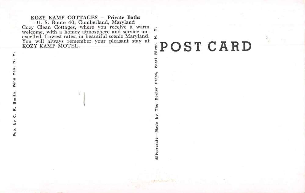 Cumberland Maryland Kozy Kamp Cottages Vintage Postcard AA39820 - Mary ...