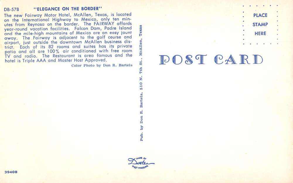 McAllen Texas Fairway Motor Hotel Swimming Pool Vintage Postcard AA40353 - Image 2