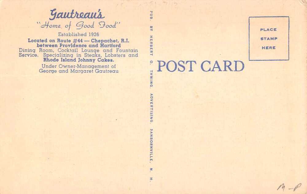Chepachet Rhode Island Gautreau's Restaurant Vintage Postcard AA44076 - Image 2