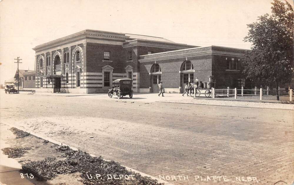 North Platte Nebraska Union Pacific Depot Train Station Real Photo PC AA44205