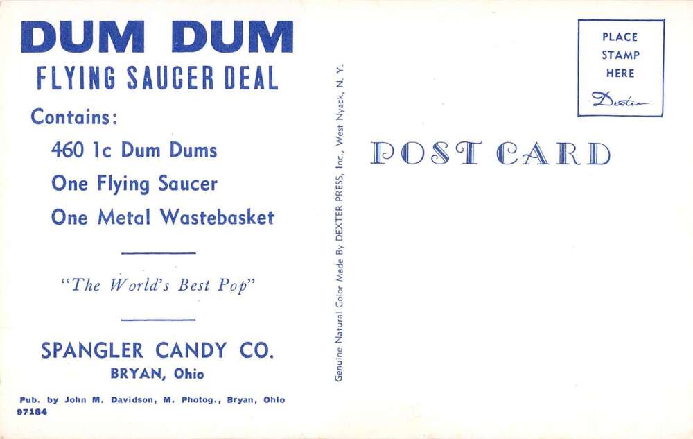 Bryan Ohio Dum Dum Spangler Candy Advertising Vintage Postcard AA44613 - Image 2