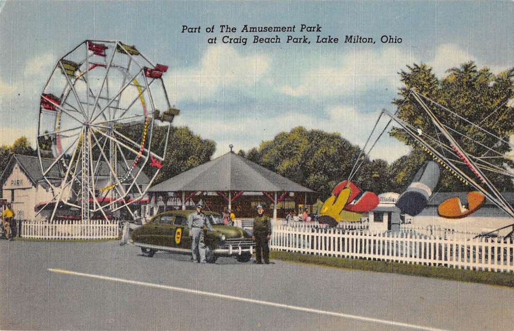 Lake Milton Ohio Craig Beach Park Amusement Park Ferris Wheel Postcard