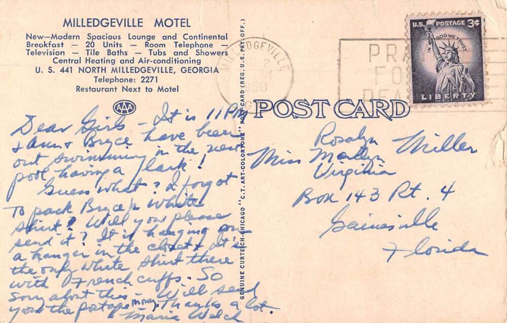 Milledgeville Georgia The Milledgeville Motel Vintage Postcard AA45134 - Image 2