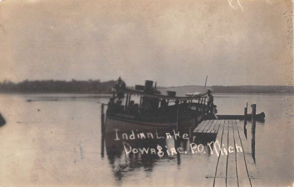 Dowagiac Michigan Indian Lake Boat Dock Real Photo Postcard AA46350