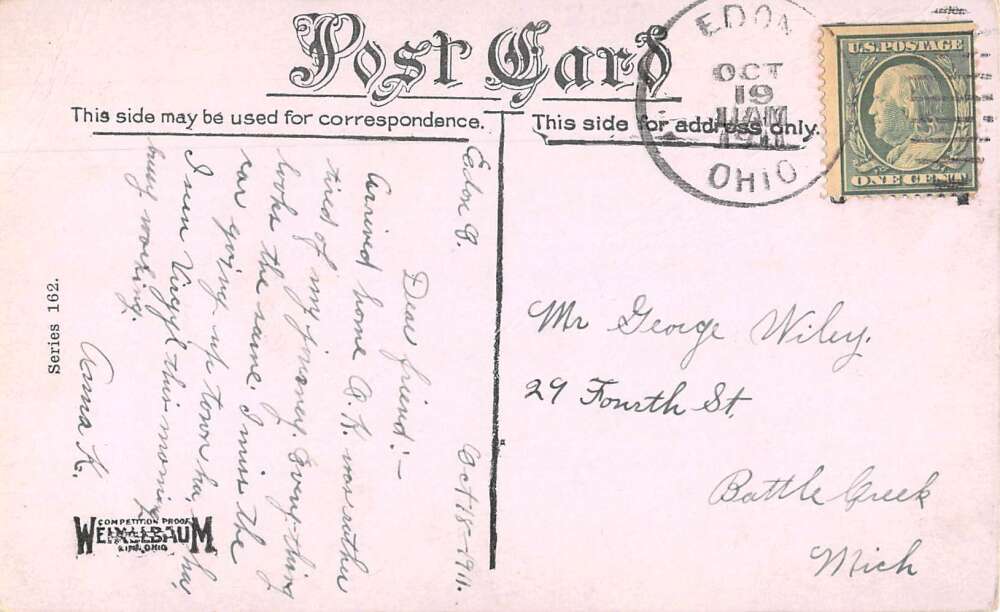 Edon Ohio Main Street Vintage Postcard AA47425 Mary L. Martin Ltd