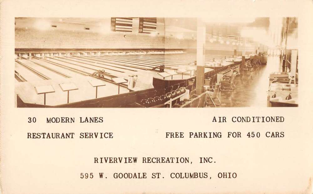 Columbus Ohio Riverview Recreation Bowling Alley Real Photo Postcard