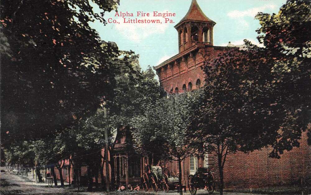Littlestown Pennsylvania Alpha Fire Engine Station Vintage Postcard