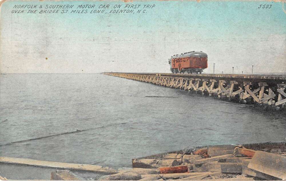 Edenton North Carolina Norfolk and Southern Motor Car Train Bridge PC AA49737
