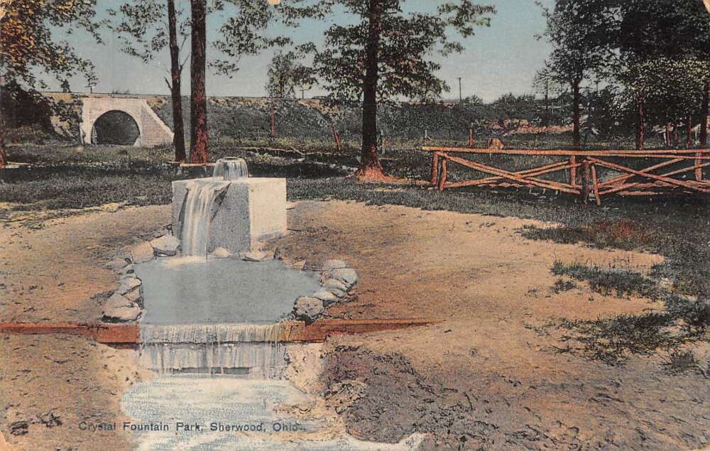 Sherwood Ohio Crystal Fountain Park Scenic View Vintage Postcard