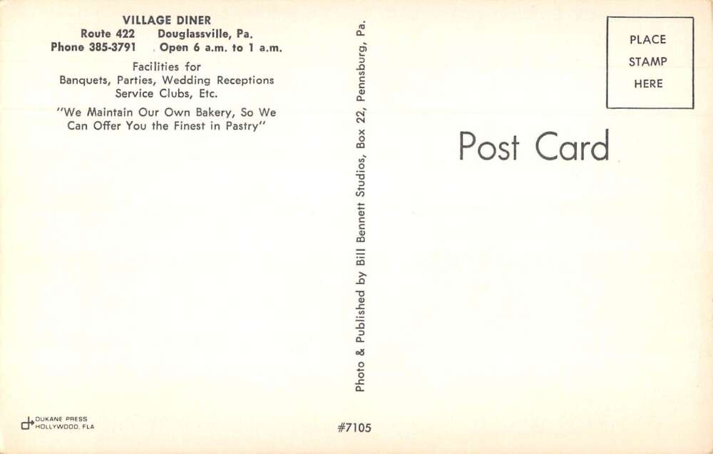 Douglassville Pennsylvania Village Diner Vintage Postcard AA51420 - Image 2