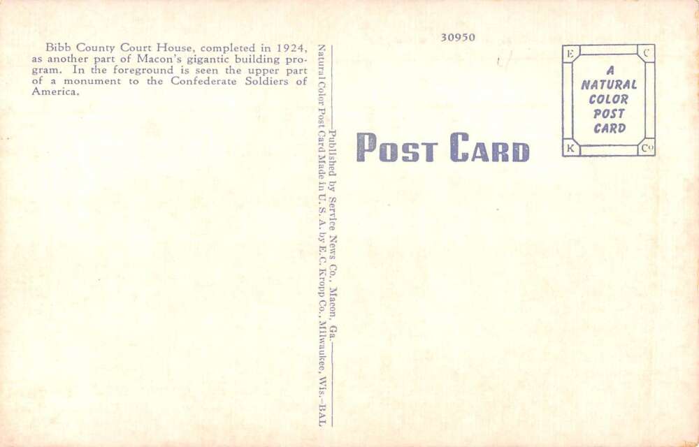 Macon Georgia Court House and Confederate Monument Vintage Postcard AA54765 - Image 2