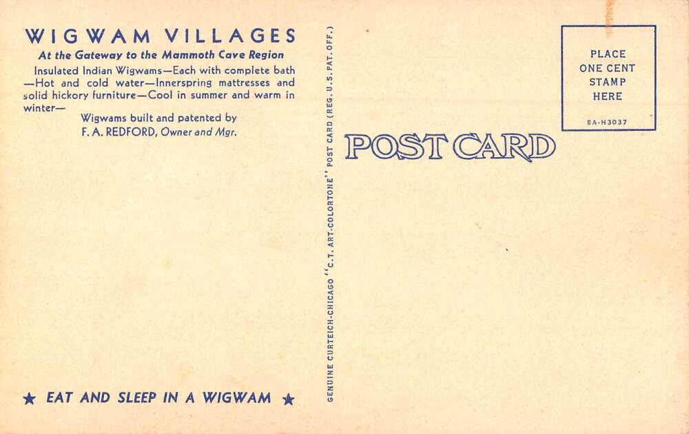 Cave City Kentucky Wigwam Village Sleeping Room Vintage Postcard AA54929 - Image 2