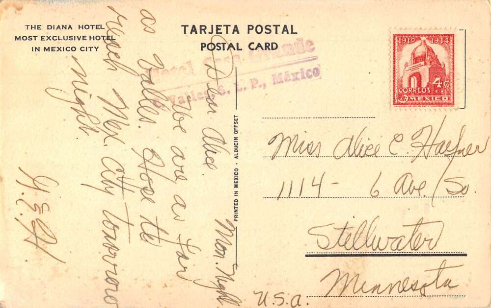 Mexico City Mexico Waldorf Hotel Diana Hotel Vintage Postcard AA55589 - Image 2