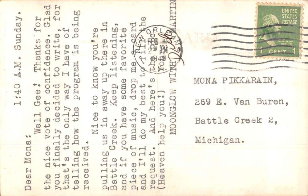 WWL Radio Moonglow with Martin Advertising Real Photo Vintage Postcard AA55665 - Image 2