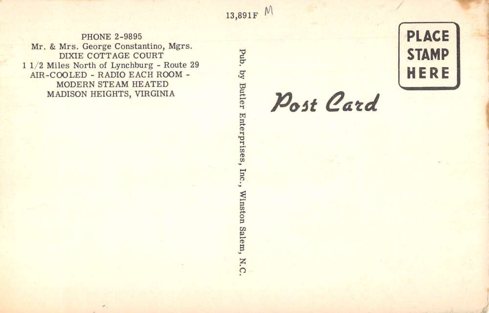 Madison Heights Virginia Dixie Cottage Court Vintage Postcard AA56496 - Image 2