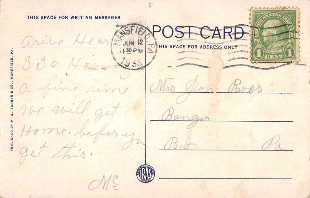 Mansfield Pennsylvania Main Street Looking South Vintage Postcard AA56649 - Image 2