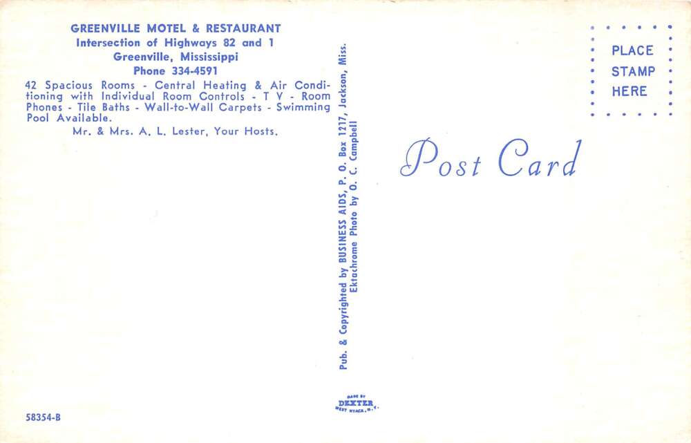 Greenville Mississippi Greenville Motel and Restaurant Vintage Postcard AA57249 - Image 2