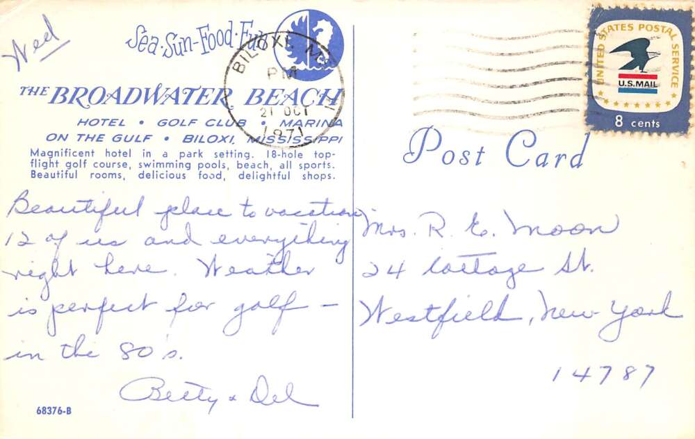 Biloxi Mississippi Broadwater Beach Hotel Beach Scene Vintage Postcard AA57293 - Image 2