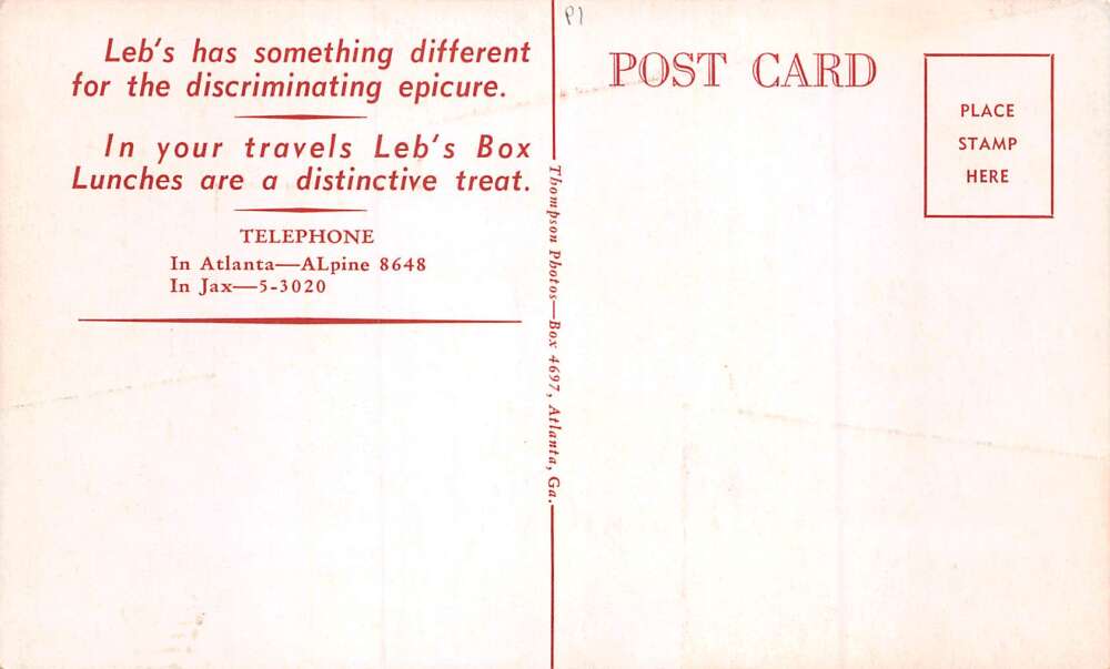 Jacksonville Florida Leb's Restaurant Diner Roosevelt Hotel Postcard AA58193 - Image 2