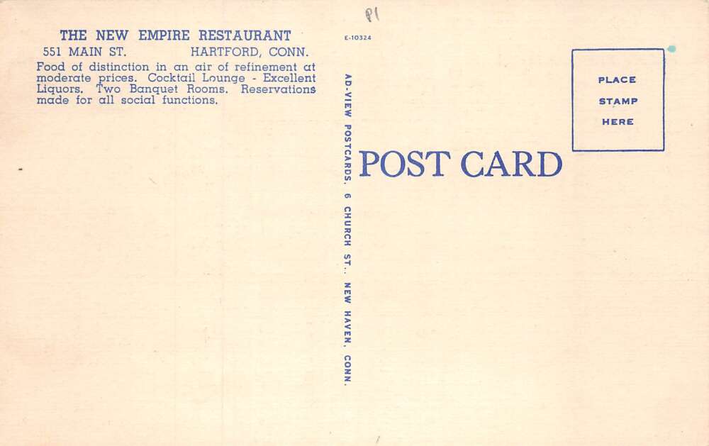 Hartford Connecticut New Empire Restaurant Vintage Postcard AA58308 - Image 2