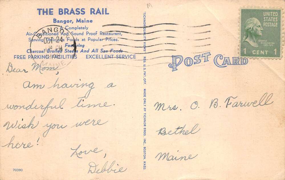 Bangor Maine The Brass Rail Restaurant Vintage Postcard AA58567 - Image 2